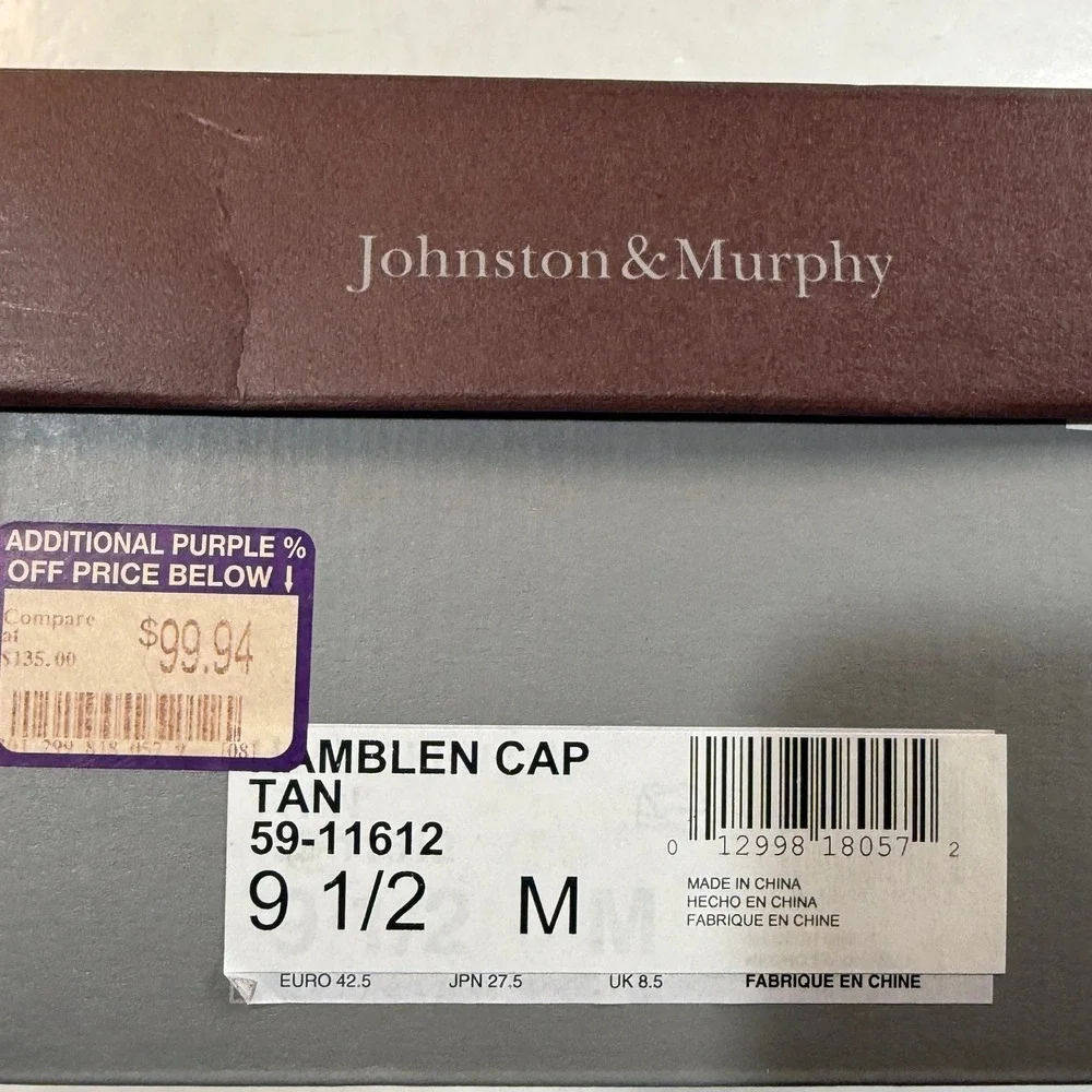 Johnston & Murphy Two Tone Cap Toe Oxford Shoes Men 9.5 M Tan Leather Canvas New